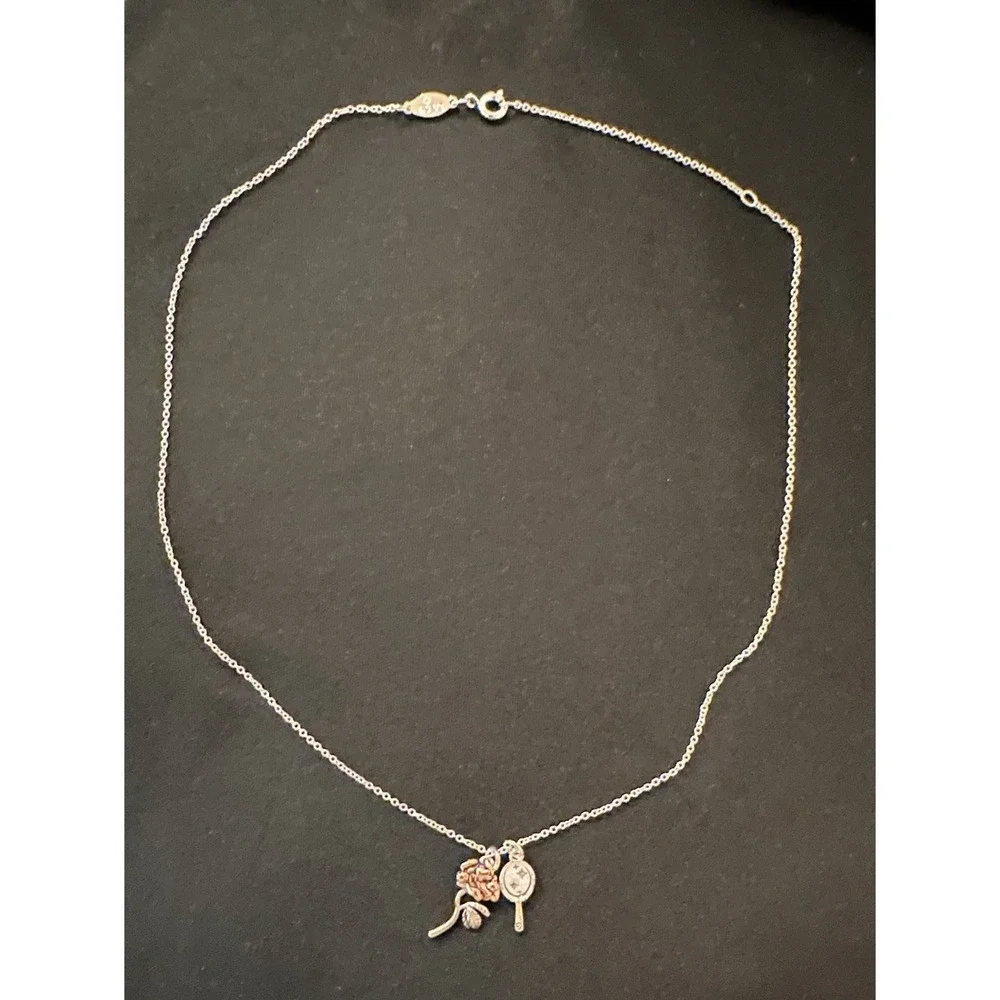Disney Beauty And The Beast Enchanted Rose & Mirror Necklace Adjustable Chain